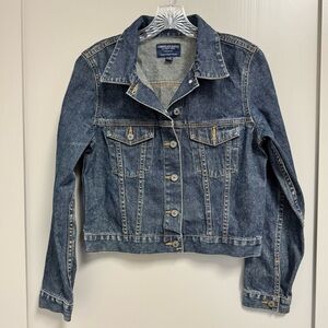 AEO American Eagle Outfitters Cropped Denim Jean‎ Jacket Medium Dark Wash Sz M